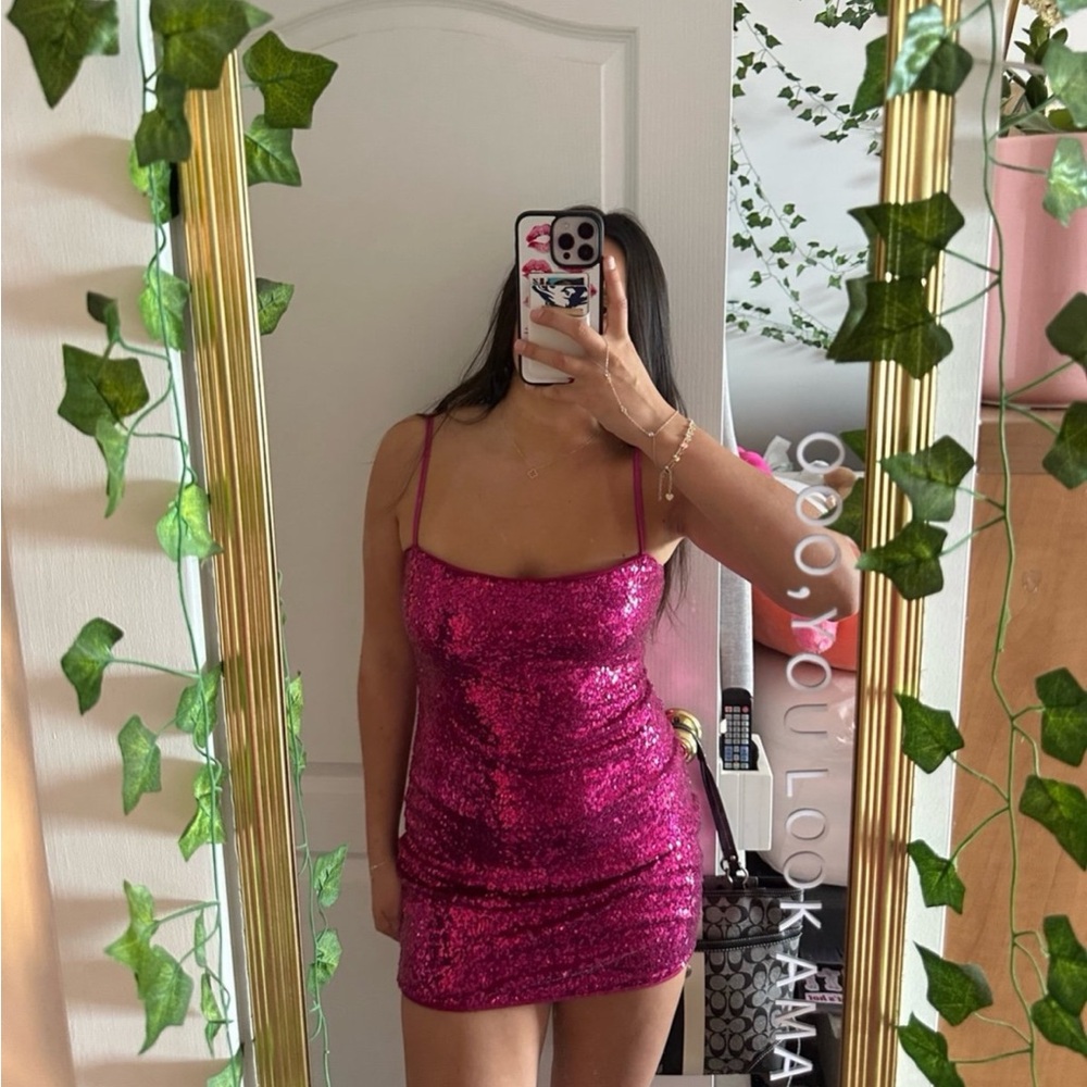 Pink Sequin Mini Dress